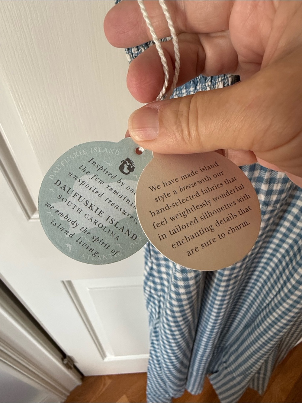 NWT Spartina 449 Blue Gingham Cottagecore Tie-Shoulder Midi Dress - Size M - Picture 7 of 9